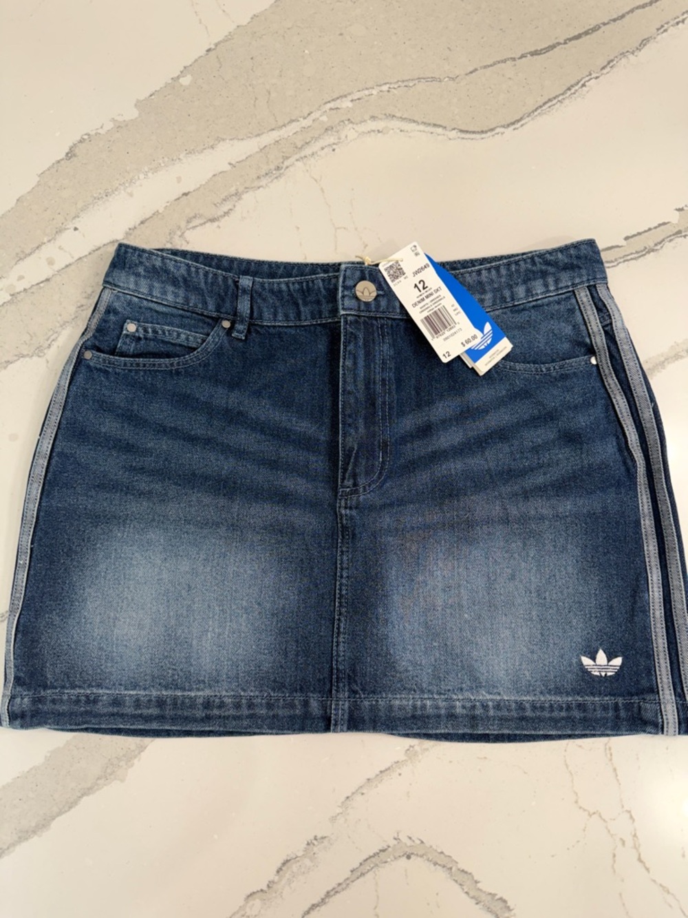 adidas blue denim mini skirt with side stripe detail